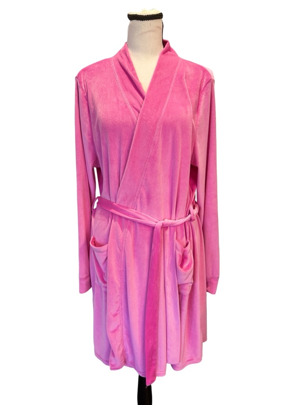 Juicy Couture Pink Velour Robe Size Large Rhinestone Logo Belted Lounge